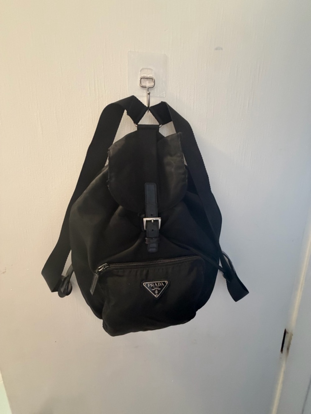 authentic Prada Tessuto Vella Black Nylon Backpack ,Silver-Tone Hardware. Used.